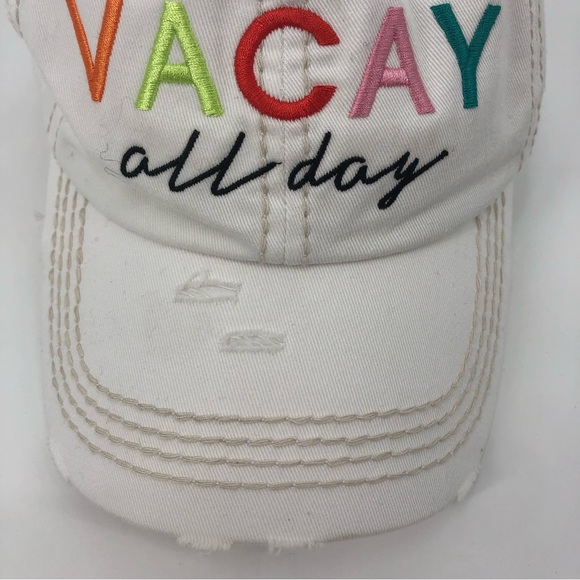 KBETHOS Embroidered Vacy All Day White Distressed Baseball Cap - Picture 4 of 14